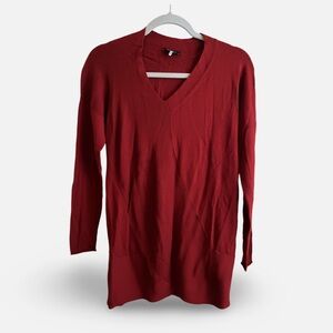 Lafayette P or S red burgundy long sweater V neck ribbed asymmetrical knit